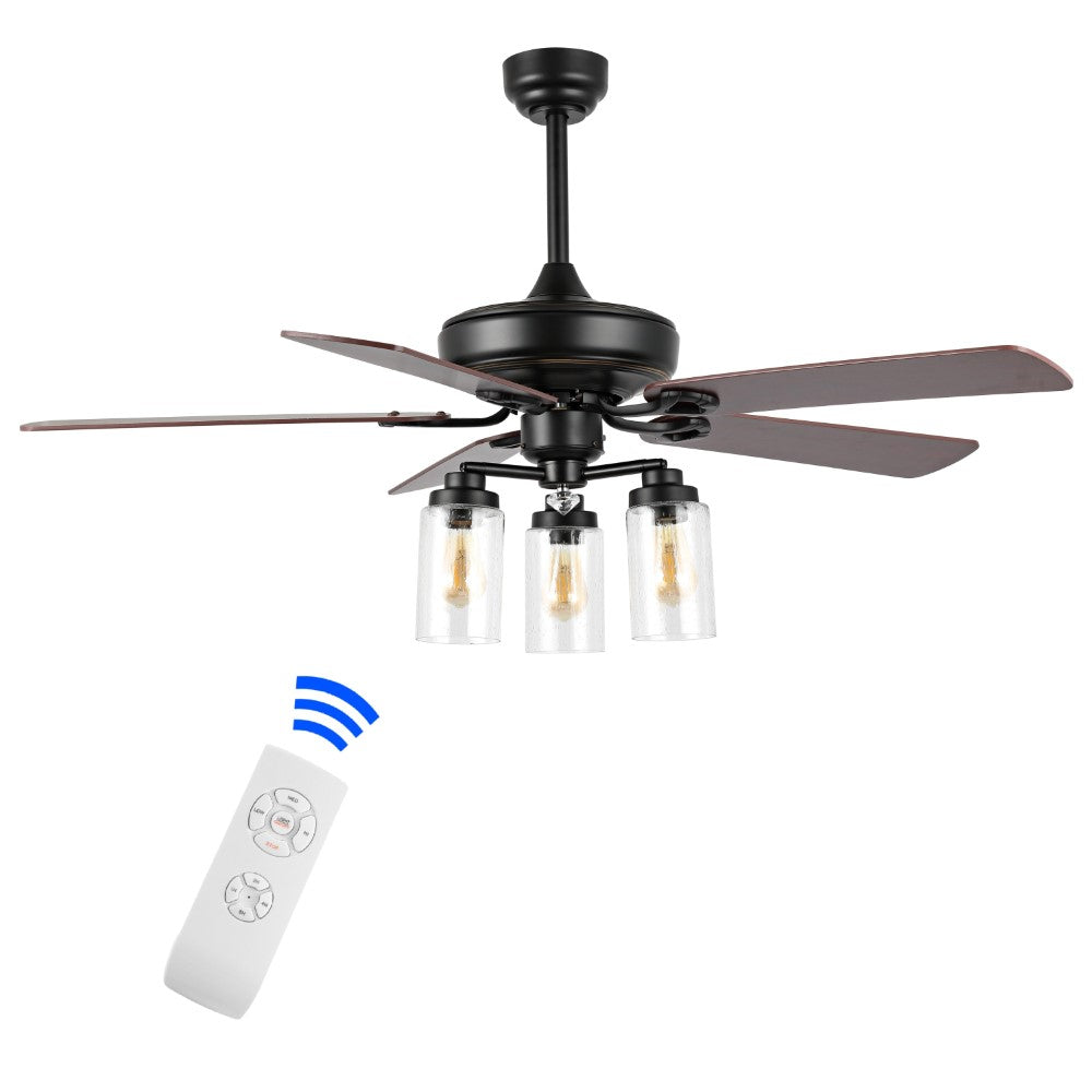 Hunter 52" Rustic Industrial Iron/Wood/Seeded Glass Mobile-App/Remote-Controlled LED Ceiling Fan