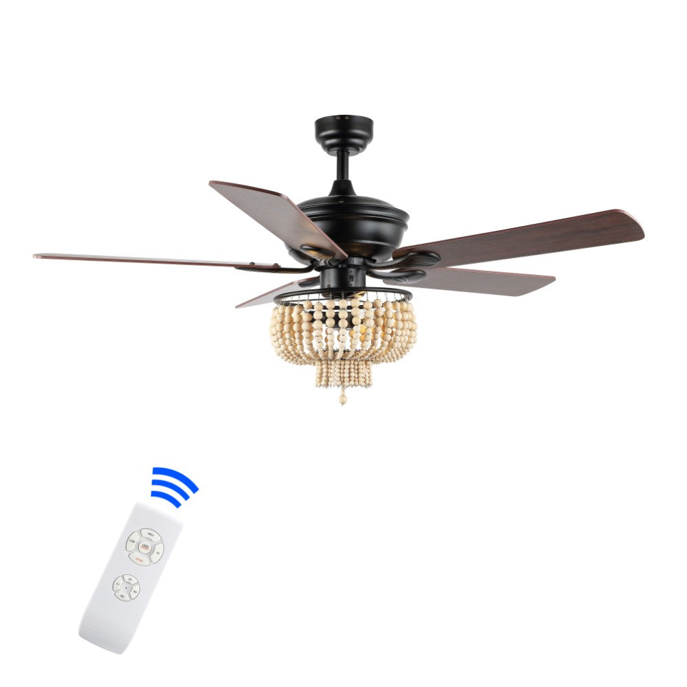 Damon 52" Farmhouse Rustic Wood Bead Shade LED Ceiling Fan With Remote
