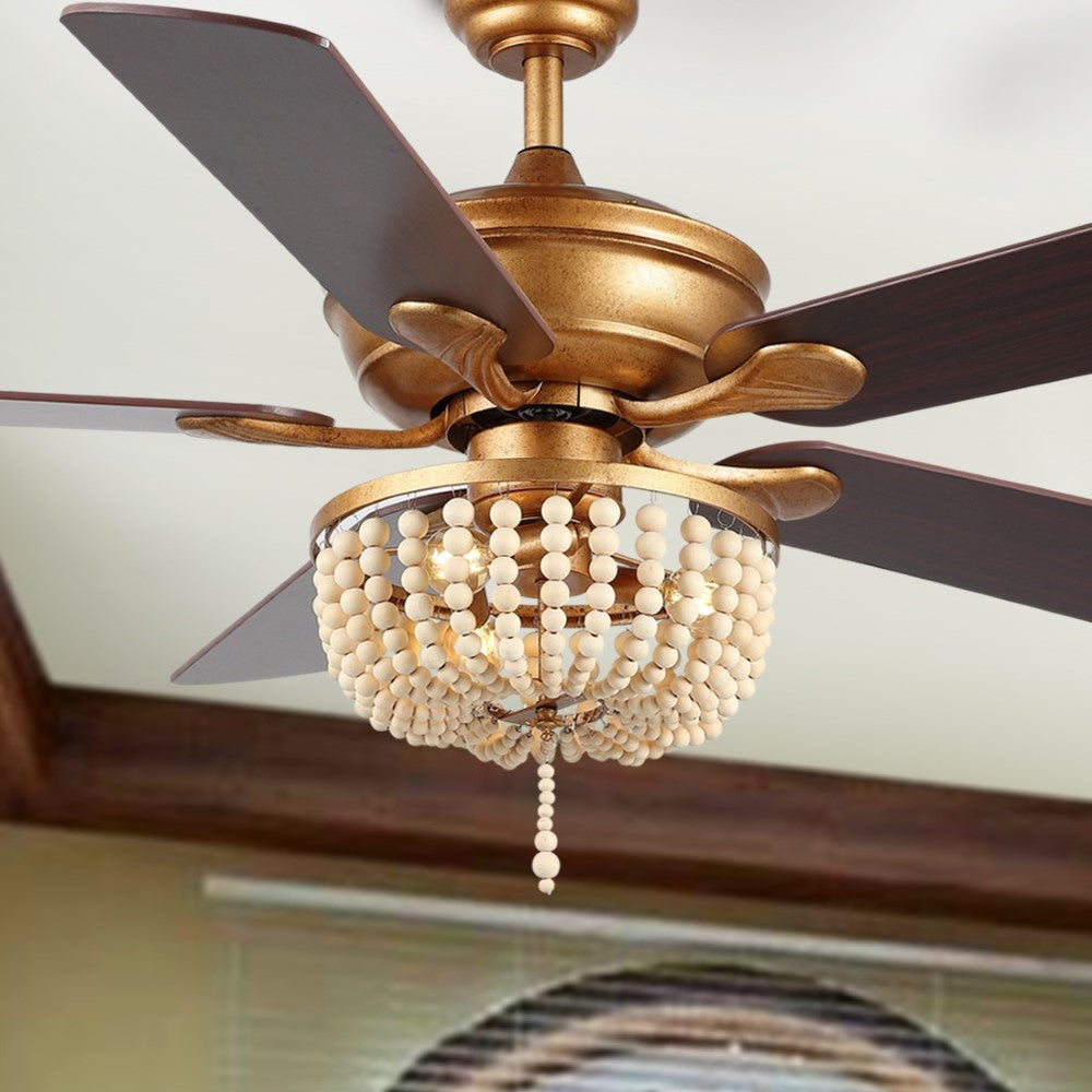 Decadent Rustic Farmhouse Iron/Wood Bead Mobile-App/Remote-Controlled LED Ceiling Fan