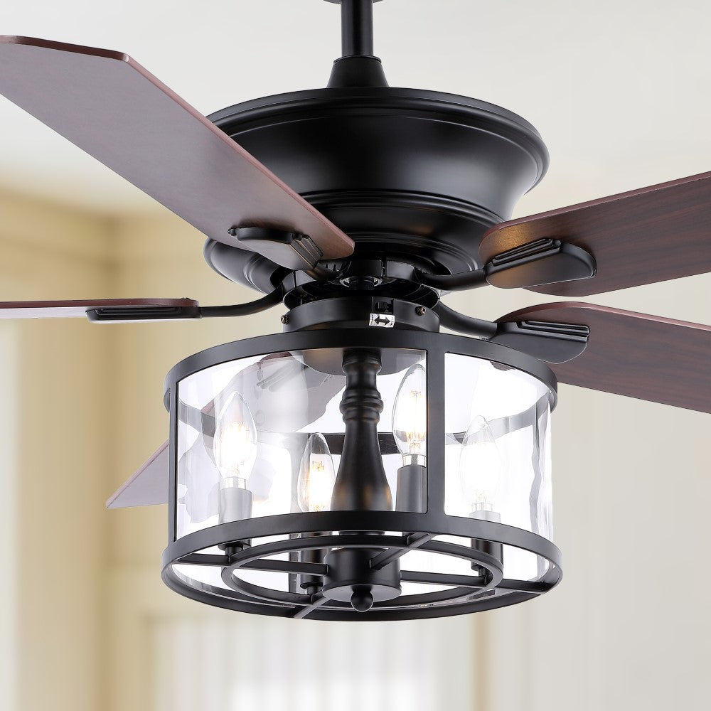 Evelyn 52" Farmhouse Industrial Iron Drum Shade LED Ceiling Fan With Remote