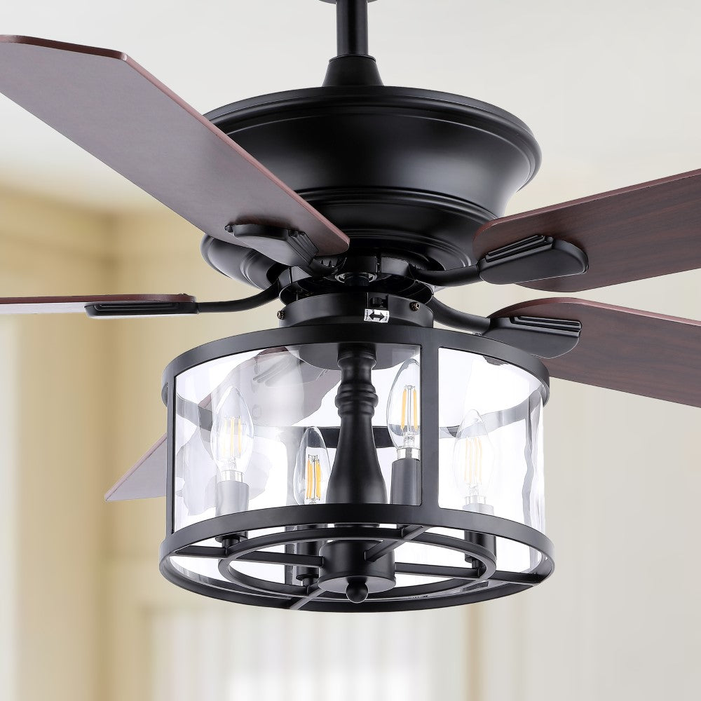 Evelyn 52" Farmhouse Industrial Iron Drum Shade LED Ceiling Fan With Remote