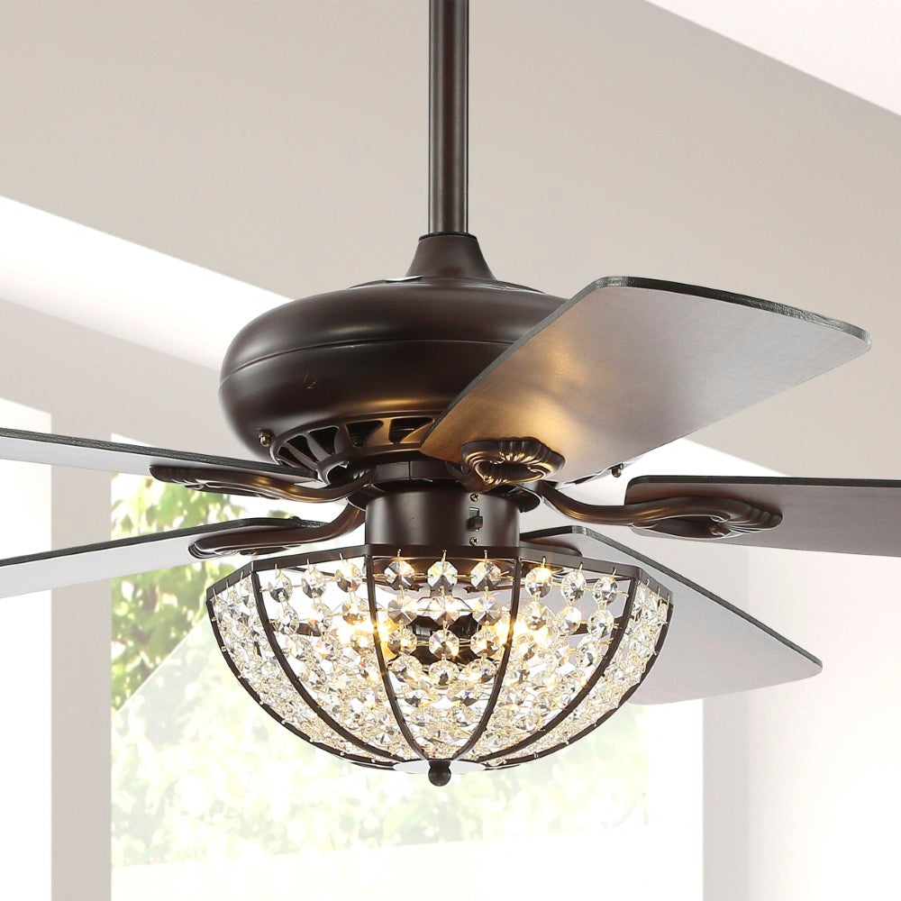 Meek 52" 3-Light Bronze Crystal LED Ceiling Fan With Remote