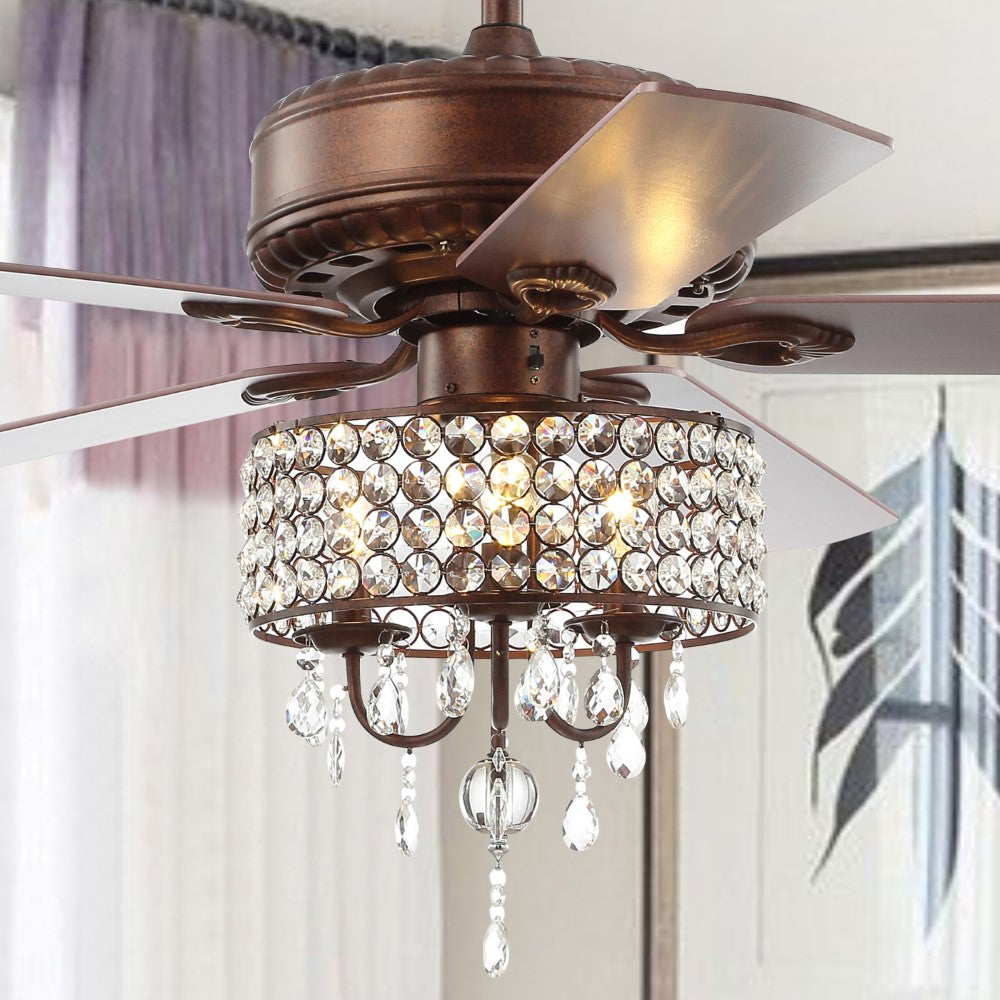 Crimson 52" 3-Light Crystal LED Fan With Remote
