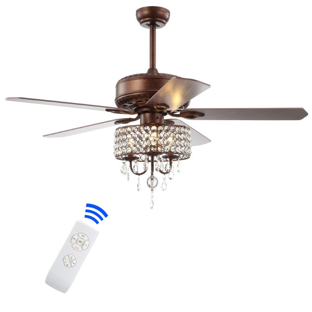 Crimson 52" 3-Light Crystal LED Fan With Remote