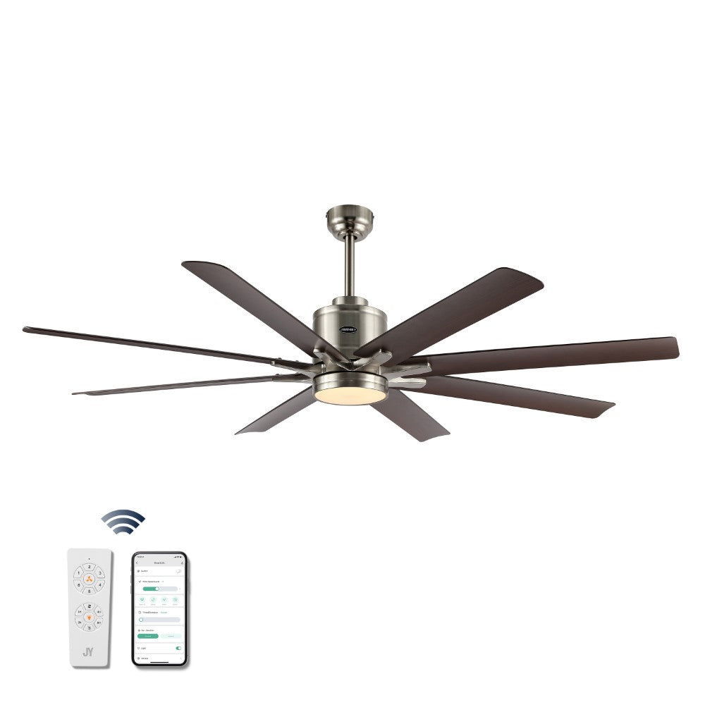 Harbor 66" Contemporary Industrial Iron/Plastic Mobile-App/Remote-Controlled 6-Speed Ceiling Fan with Integrated LED Light