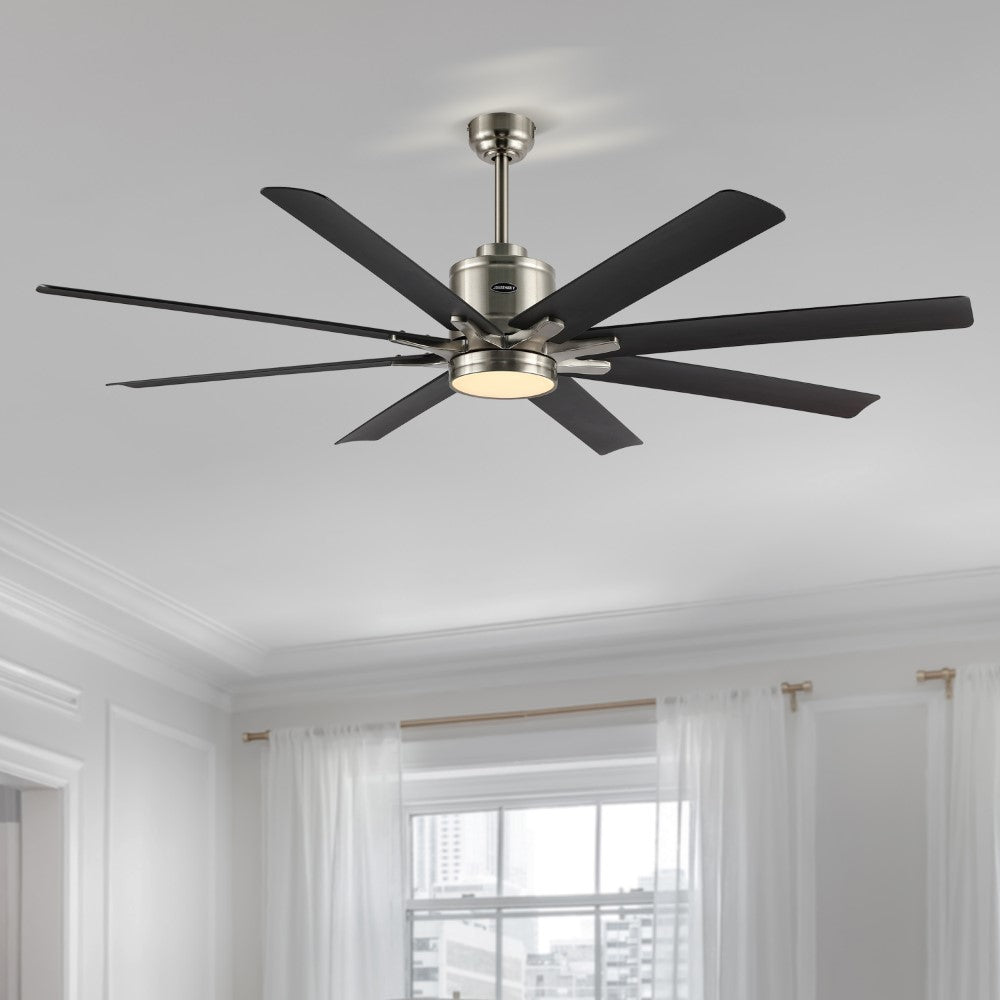 Harbor 66" Contemporary Industrial Iron/Plastic Mobile-App/Remote-Controlled 6-Speed Ceiling Fan with Integrated LED Light