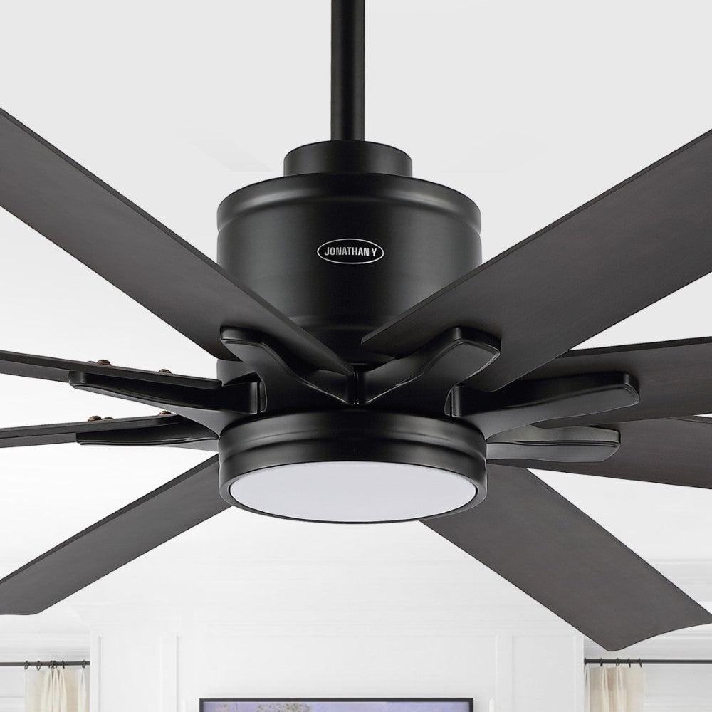 Harbor 66" Contemporary Industrial Iron/Plastic Mobile-App/Remote-Controlled 6-Speed Ceiling Fan with Integrated LED Light