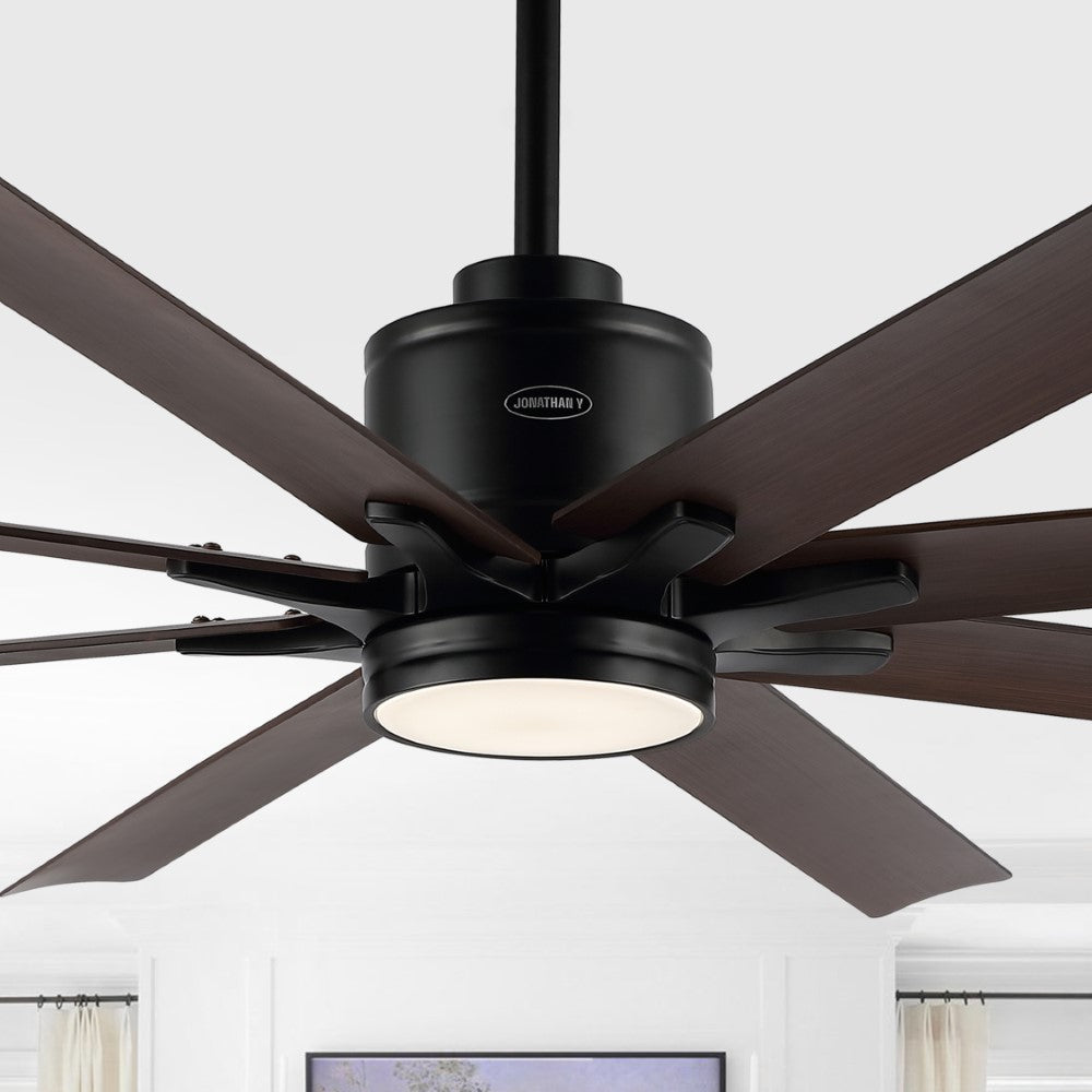 Harbor 66" Contemporary Industrial Iron/Plastic Mobile-App/Remote-Controlled 6-Speed Ceiling Fan with Integrated LED Light