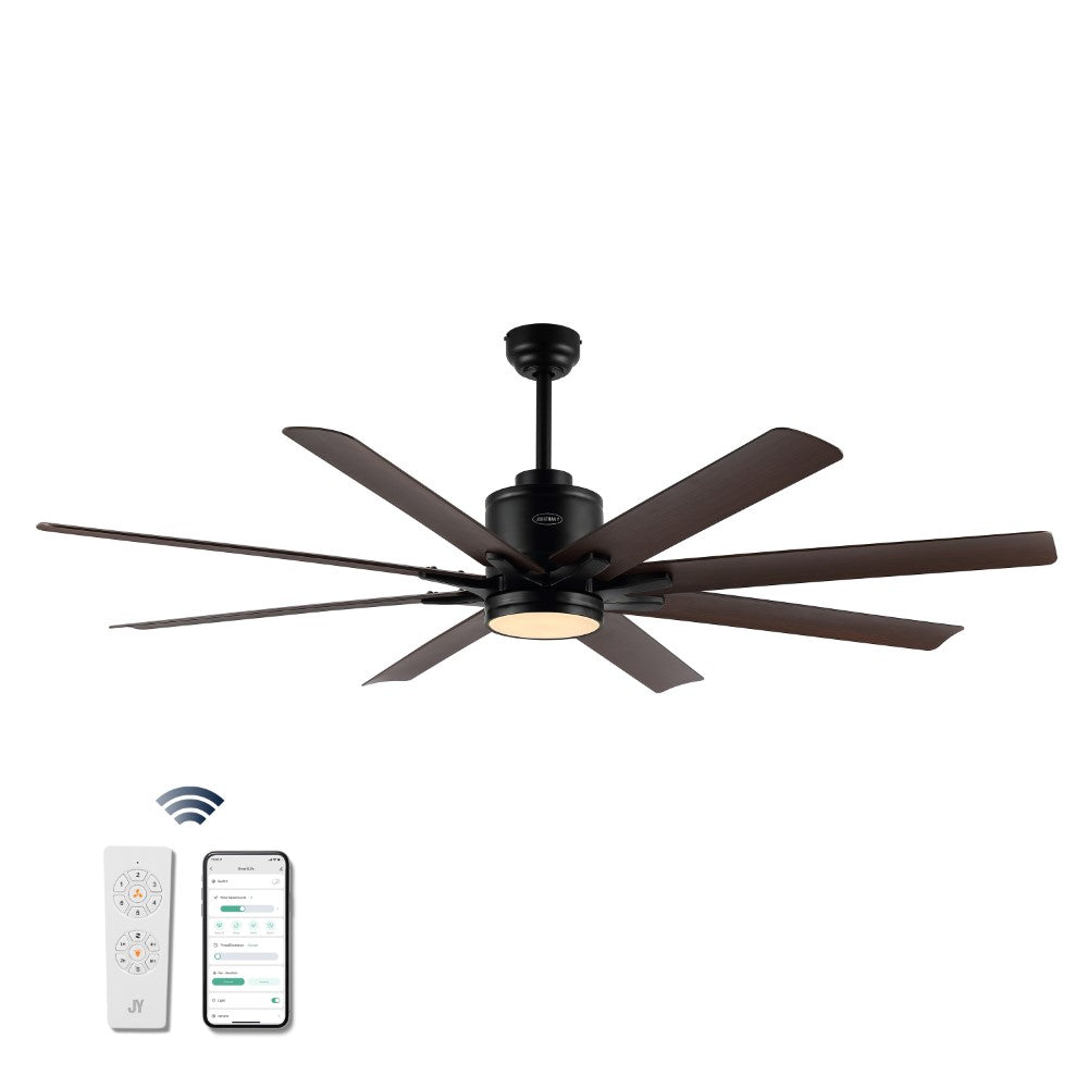 Harbor 66" Contemporary Industrial Iron/Plastic Mobile-App/Remote-Controlled 6-Speed Ceiling Fan with Integrated LED Light