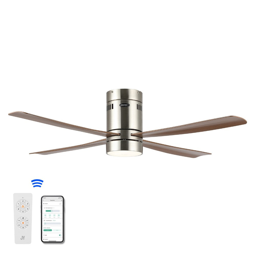 Pauly 52" Contemporary Minimalist Iron/Acrylic Mobile-App/Remote-Controlled 6-Speed Integrated LED Ceiling Fan