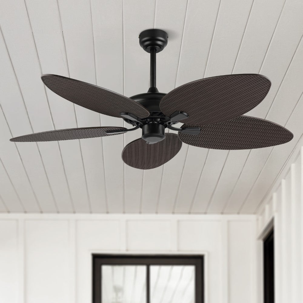 Thompson 52" Bohemian Industrial Iron/Plastic Mobile-App/Remote-Controlled 6-Speed Palm Blade Ceiling Fan