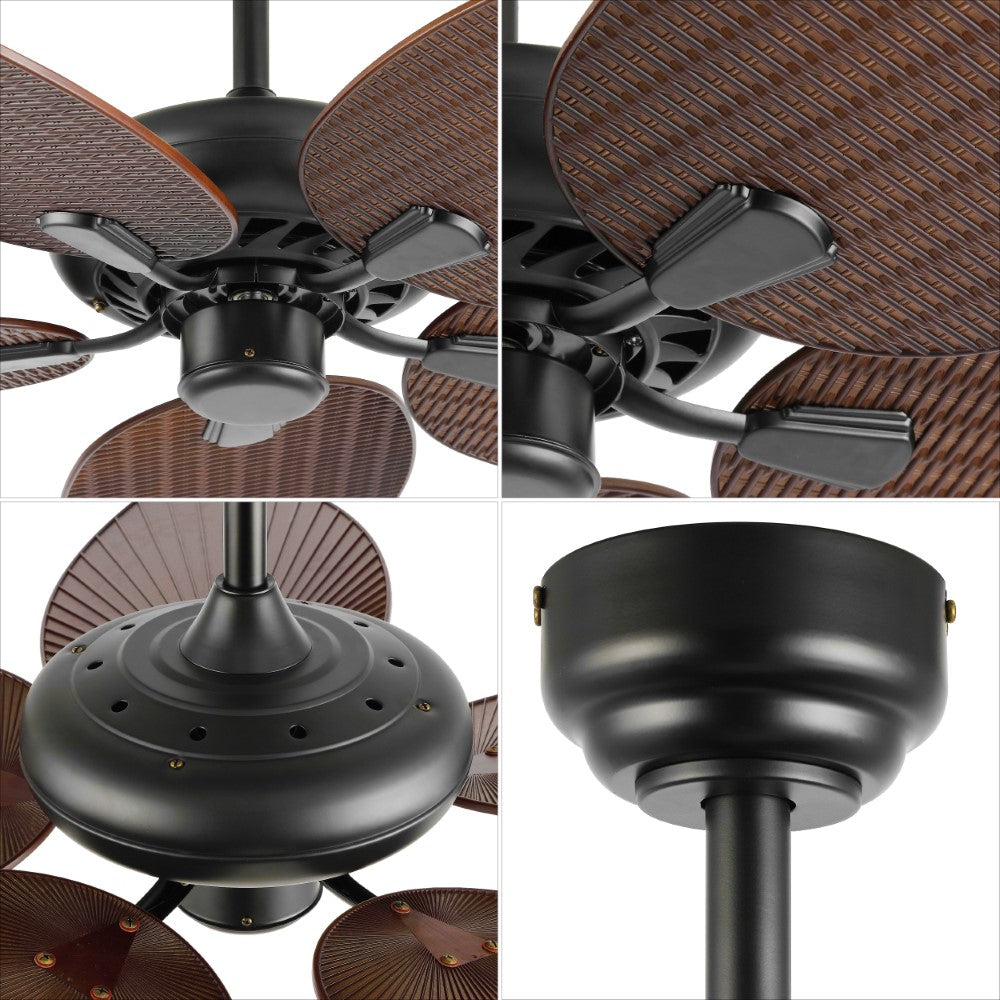 Thompson 52" Bohemian Industrial Iron/Plastic Mobile-App/Remote-Controlled 6-Speed Palm Blade Ceiling Fan