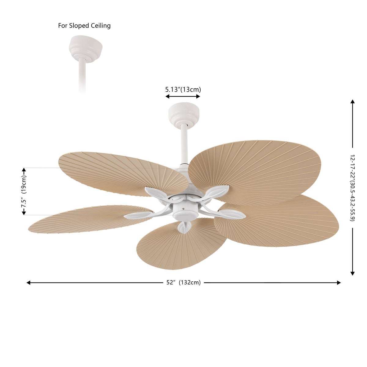Thompson 52" Bohemian Industrial Iron/Plastic Mobile-App/Remote-Controlled 6-Speed Palm Blade Ceiling Fan
