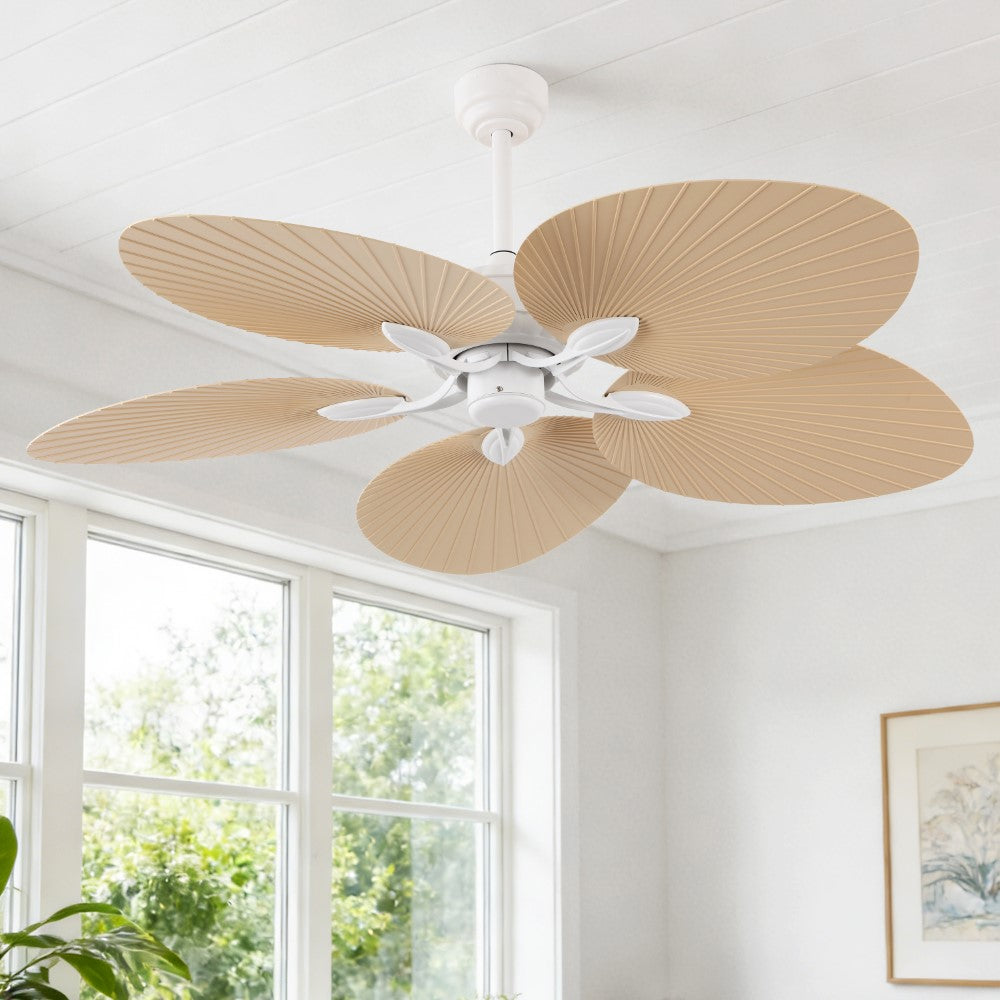 Thompson 52" Bohemian Industrial Iron/Plastic Mobile-App/Remote-Controlled 6-Speed Palm Blade Ceiling Fan