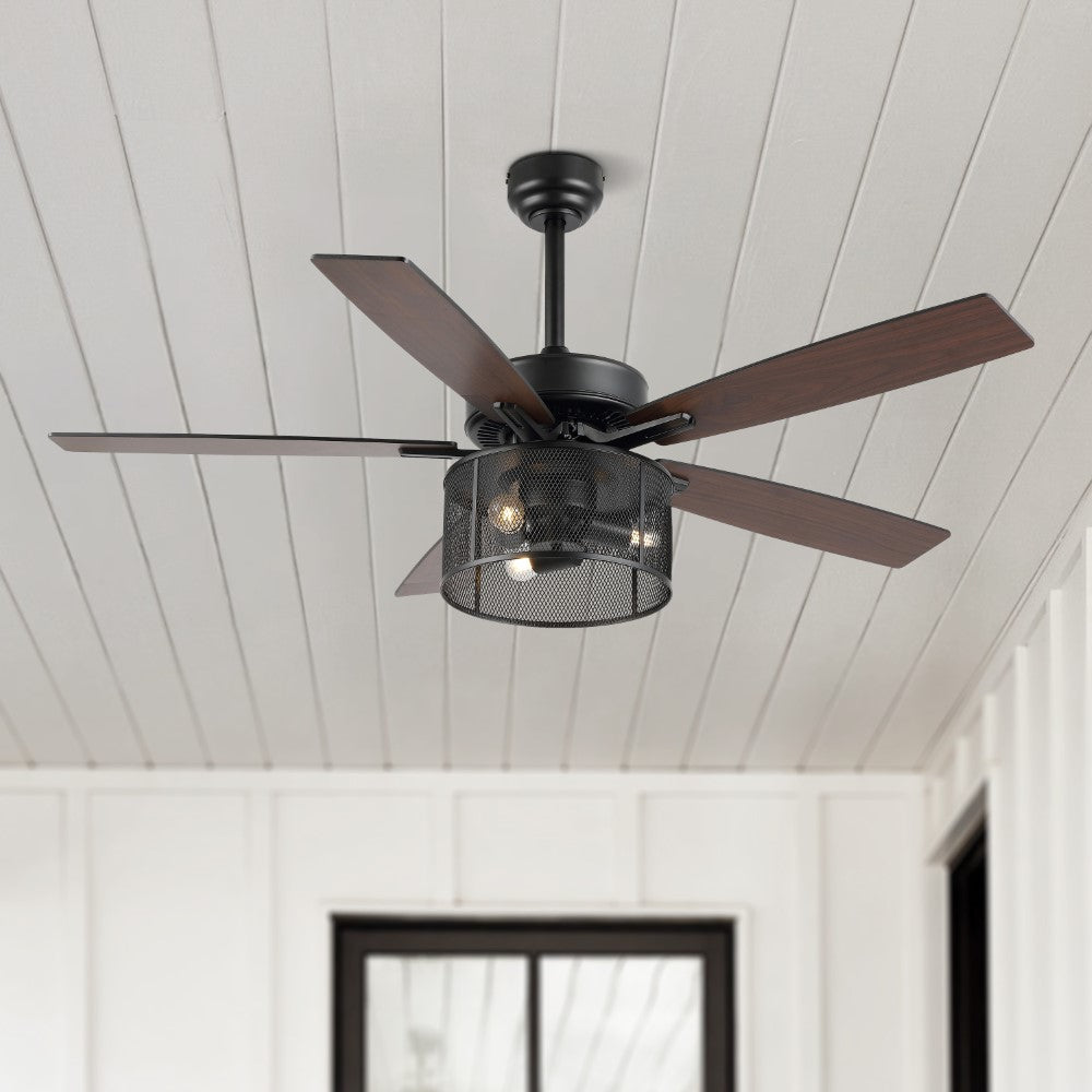 Sofia 52" Farmhouse Industrial Iron/Wood Mobile-App/Remote-Controlled LED Ceiling Fan