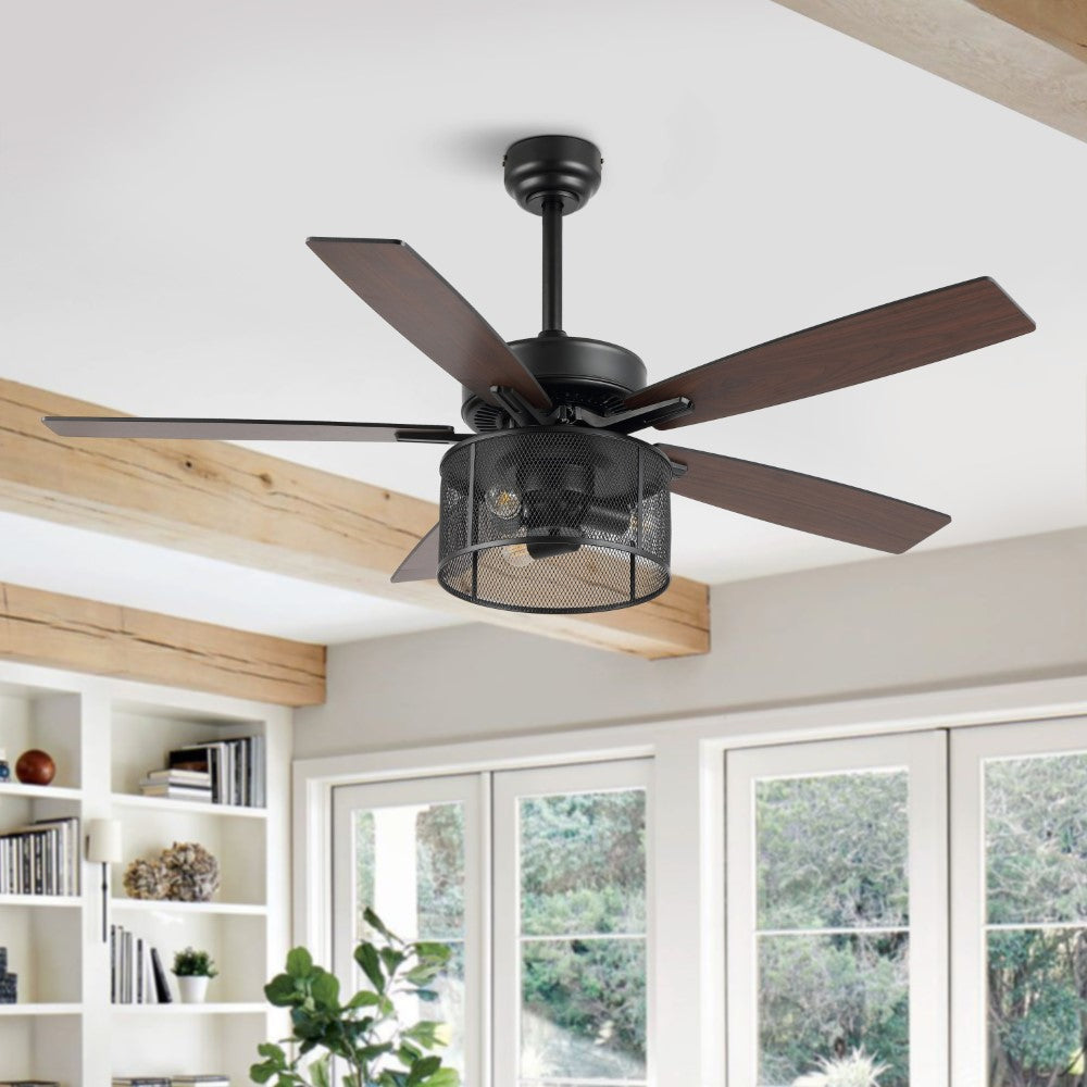 Sofia 52" Farmhouse Industrial Iron/Wood Mobile-App/Remote-Controlled LED Ceiling Fan