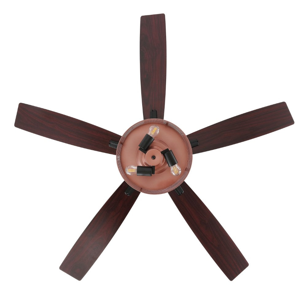Sofia 52" Farmhouse Industrial Iron/Wood Mobile-App/Remote-Controlled LED Ceiling Fan