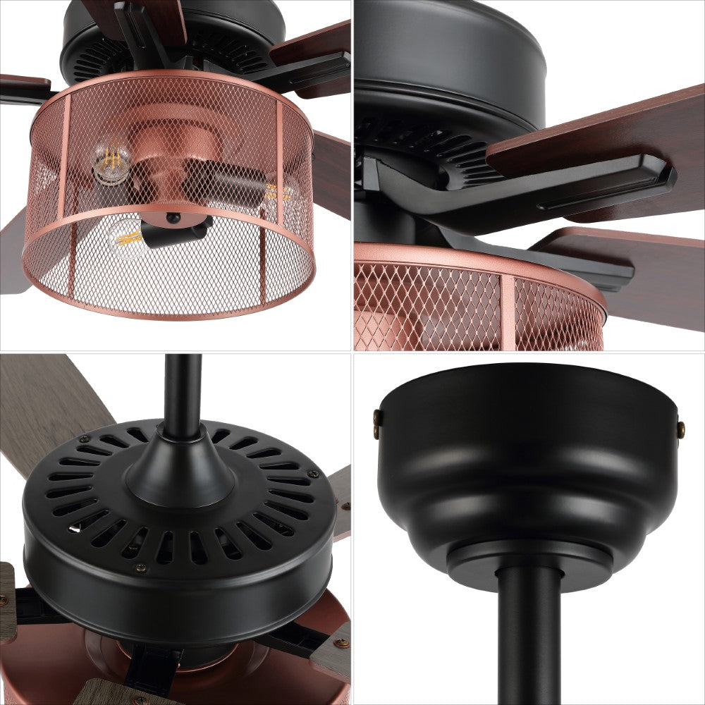Sofia 52" Farmhouse Industrial Iron/Wood Mobile-App/Remote-Controlled LED Ceiling Fan