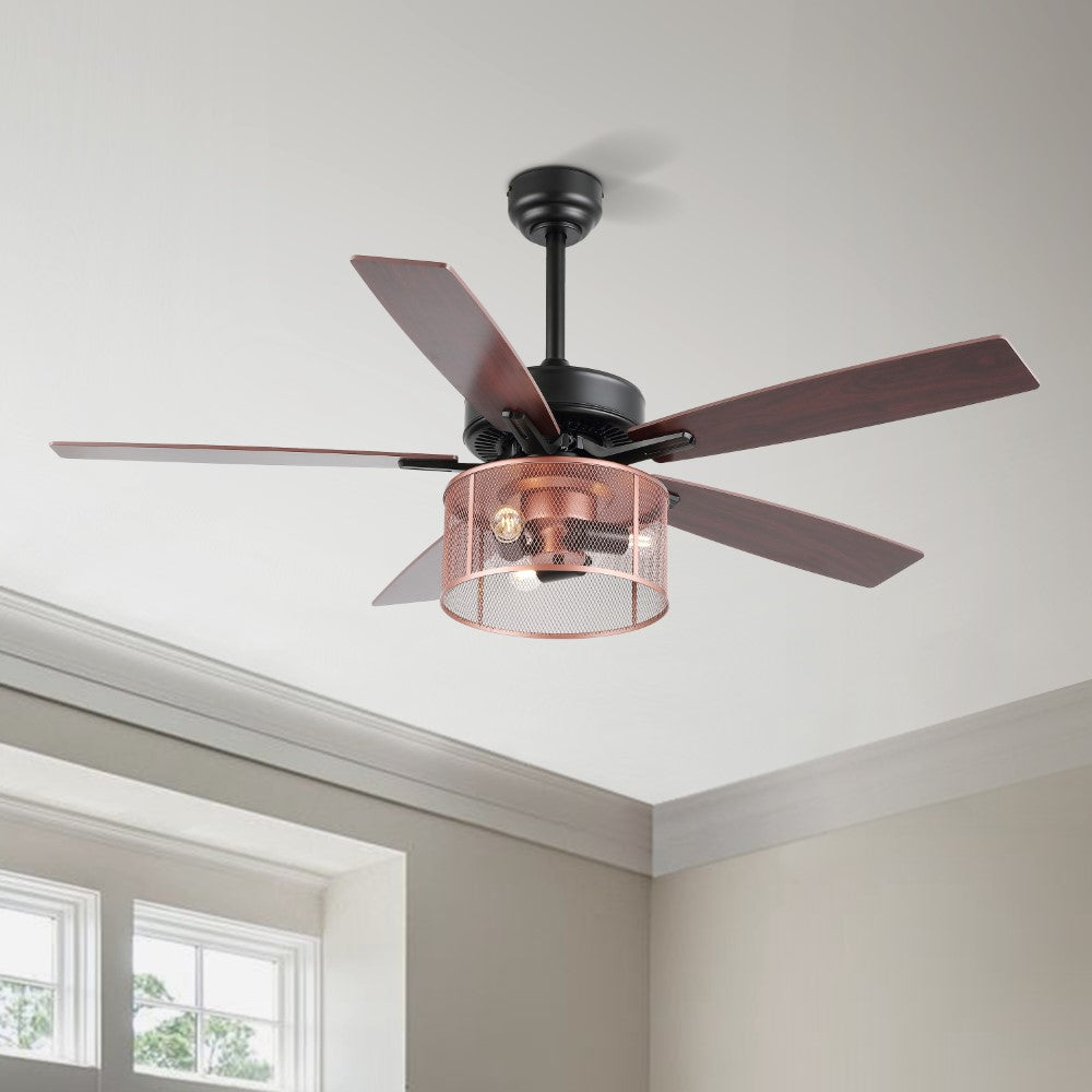 Sofia 52" Farmhouse Industrial Iron/Wood Mobile-App/Remote-Controlled LED Ceiling Fan