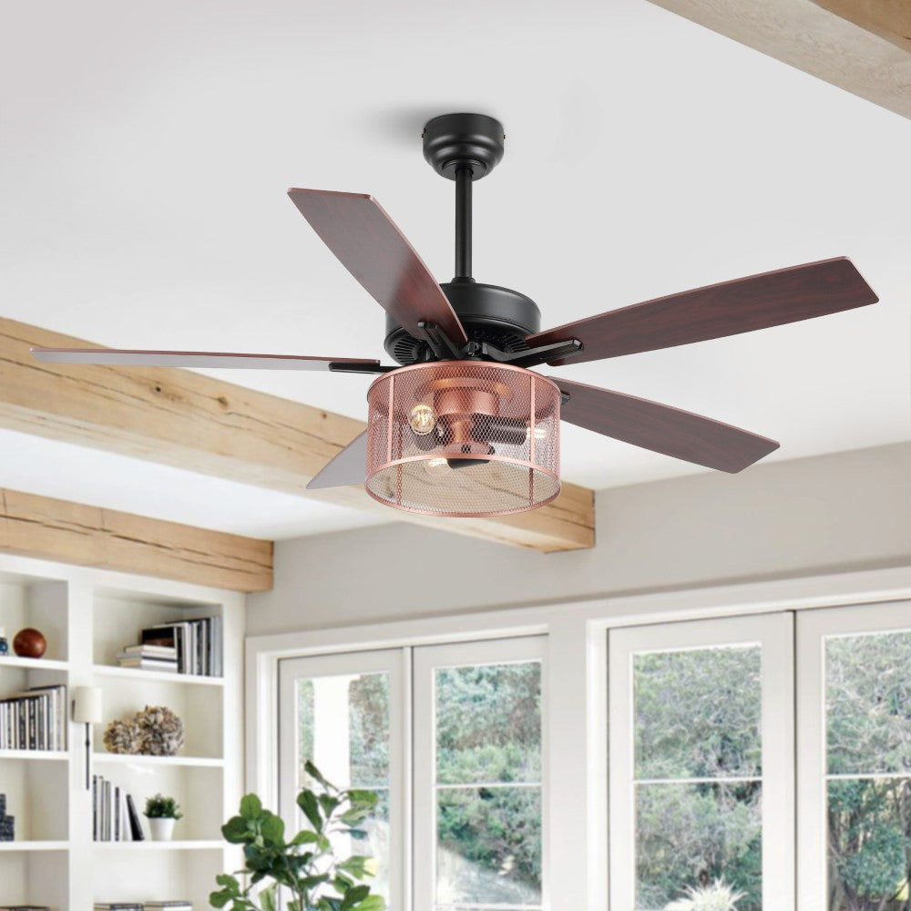 Sofia 52" Farmhouse Industrial Iron/Wood Mobile-App/Remote-Controlled LED Ceiling Fan