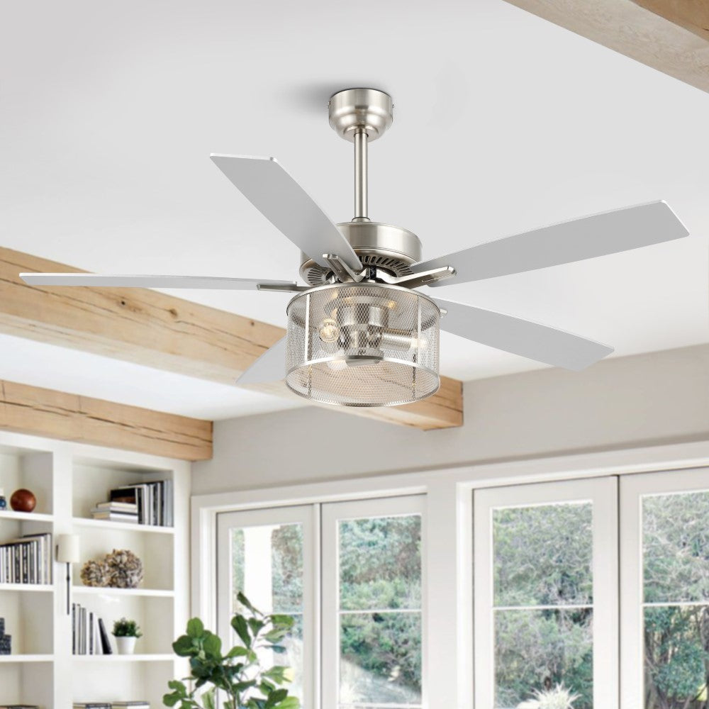 Sofia 52" Farmhouse Industrial Iron/Wood Mobile-App/Remote-Controlled LED Ceiling Fan