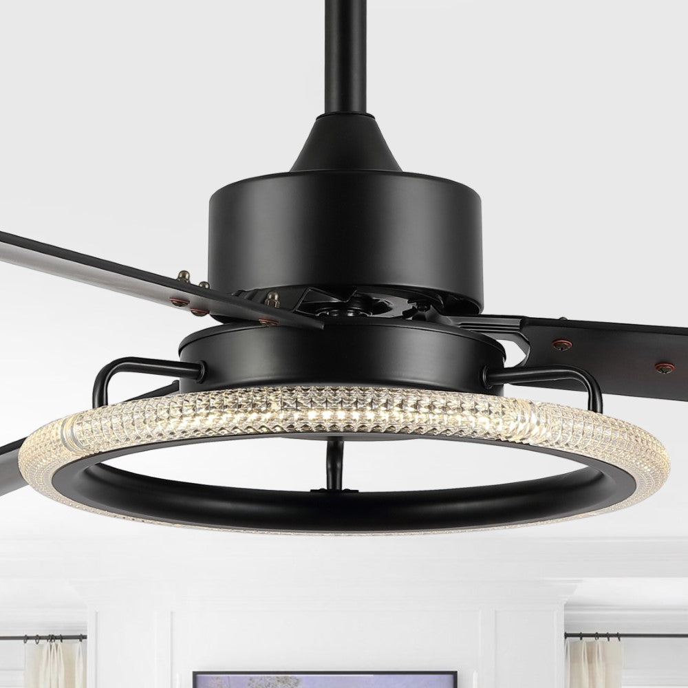 Etokfoks 52" Modern Industrial Iron/Acrylic/Wood Remote-Controlled 6-Speed Integrated LED Ceiling Fan
