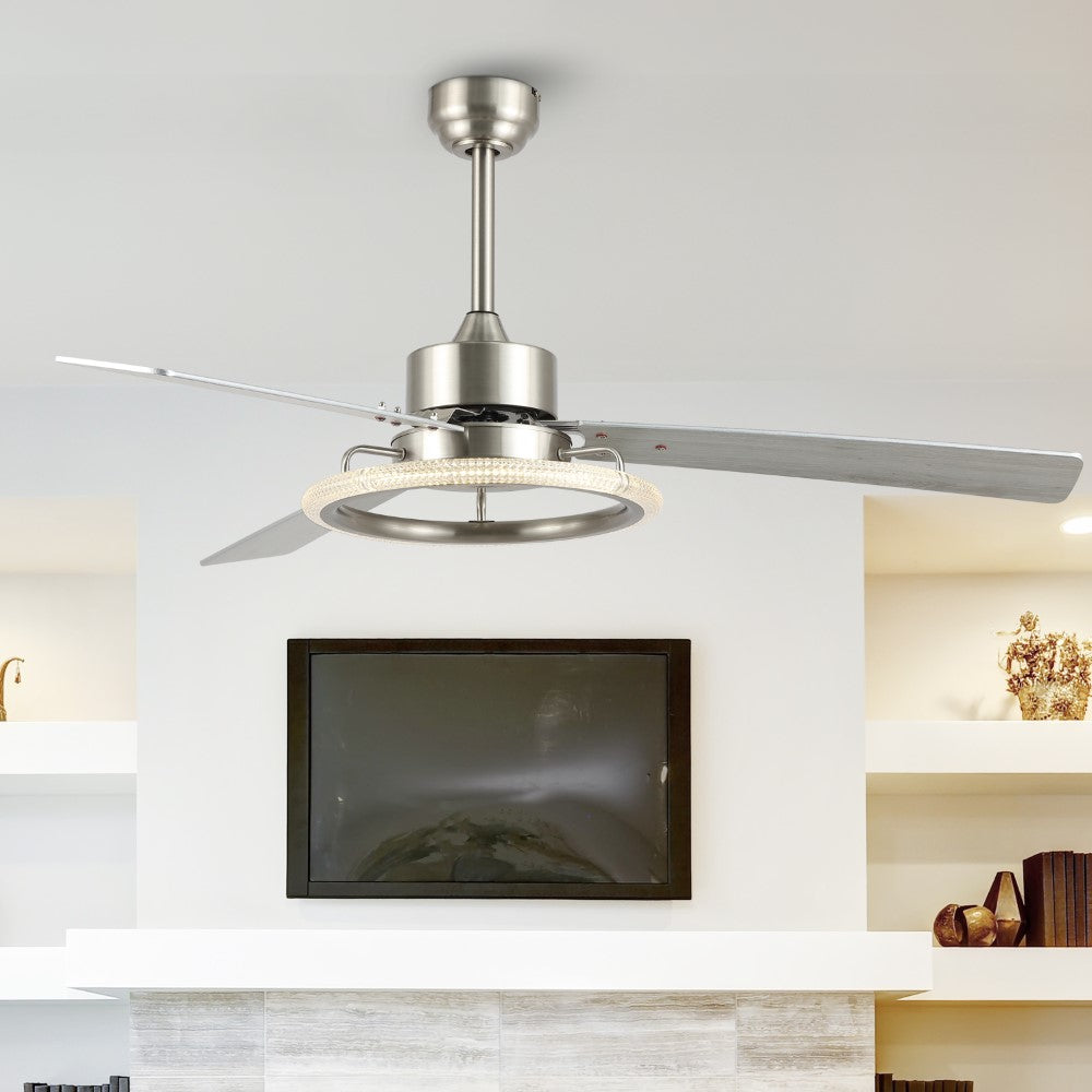 Etokfoks 52" Modern Industrial Iron/Acrylic/Wood Remote-Controlled 6-Speed Integrated LED Ceiling Fan