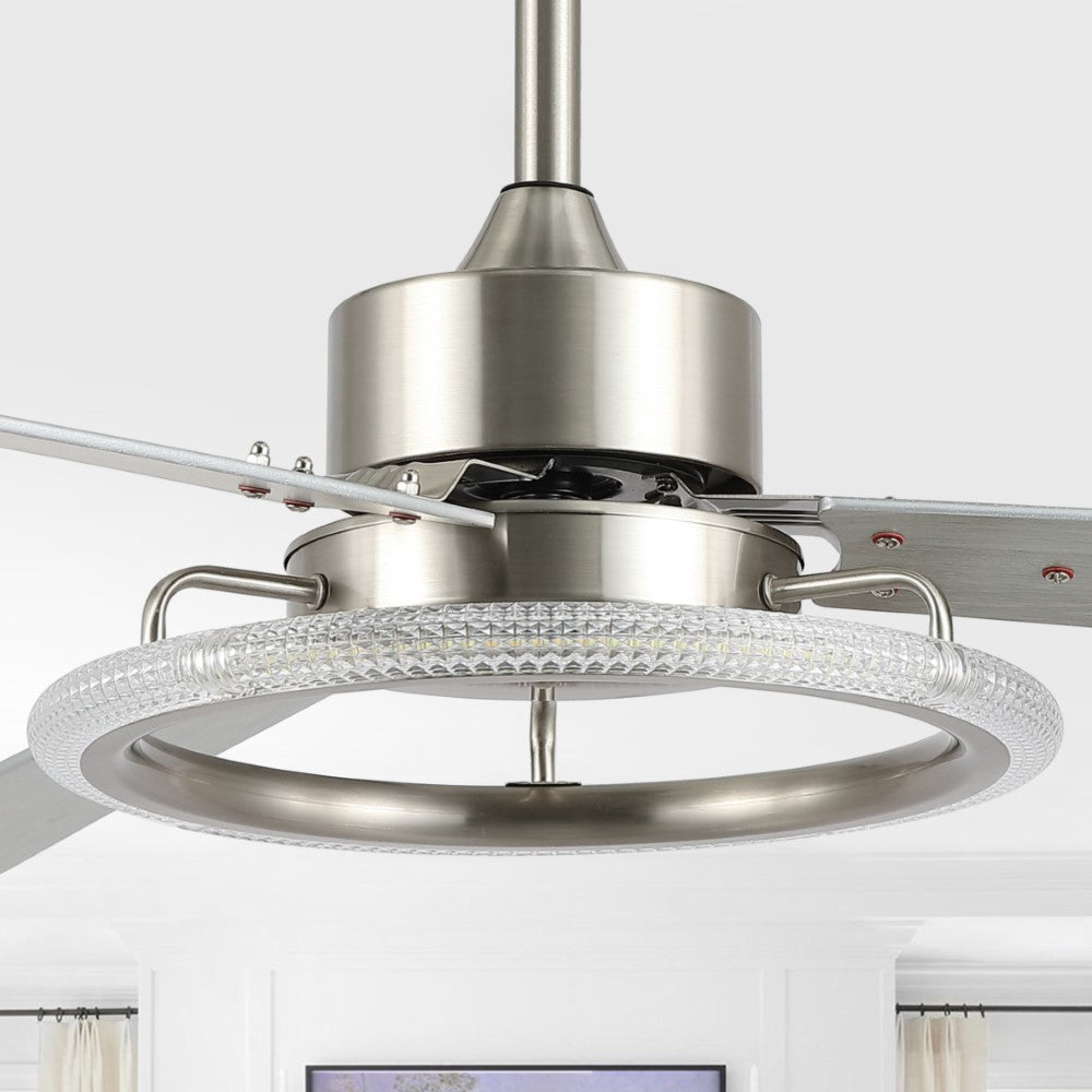 Etokfoks 52" Modern Industrial Iron/Acrylic/Wood Remote-Controlled 6-Speed Integrated LED Ceiling Fan
