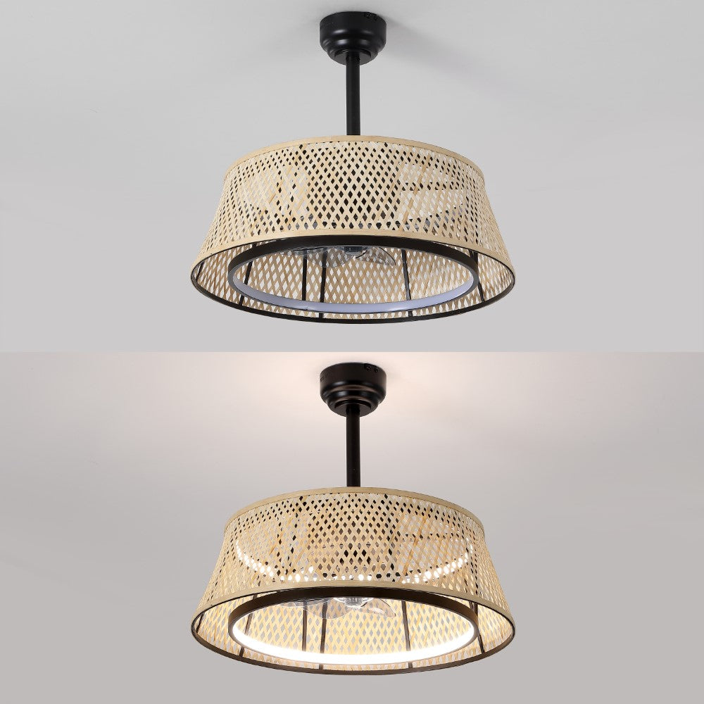 Cressida 23.75" Traditional Bohemian 6-Speed Metal/Bamboo Mobile-App/Remote-Controlled Height-Adjustable Dimmable Caged Integrated LED Ceiling Fan