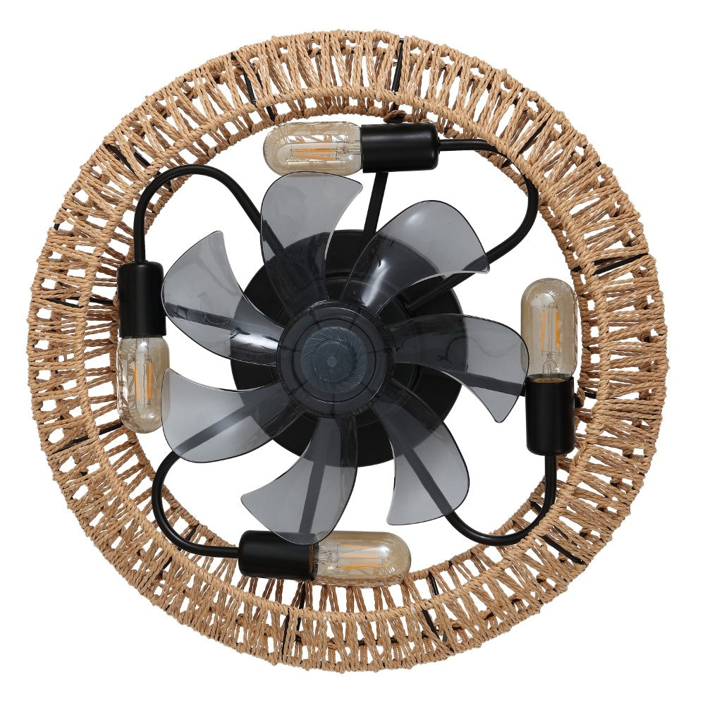 Rowan 19.5" 4-Light Modern Bohemian 6-Speed Metal/Rattan Mobile-App/Remote-Controlled Lantern LED Ceiling Fan