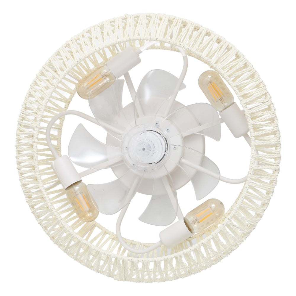 Rowan 19.5" 4-Light Modern Bohemian 6-Speed Metal/Rattan Mobile-App/Remote-Controlled Lantern LED Ceiling Fan