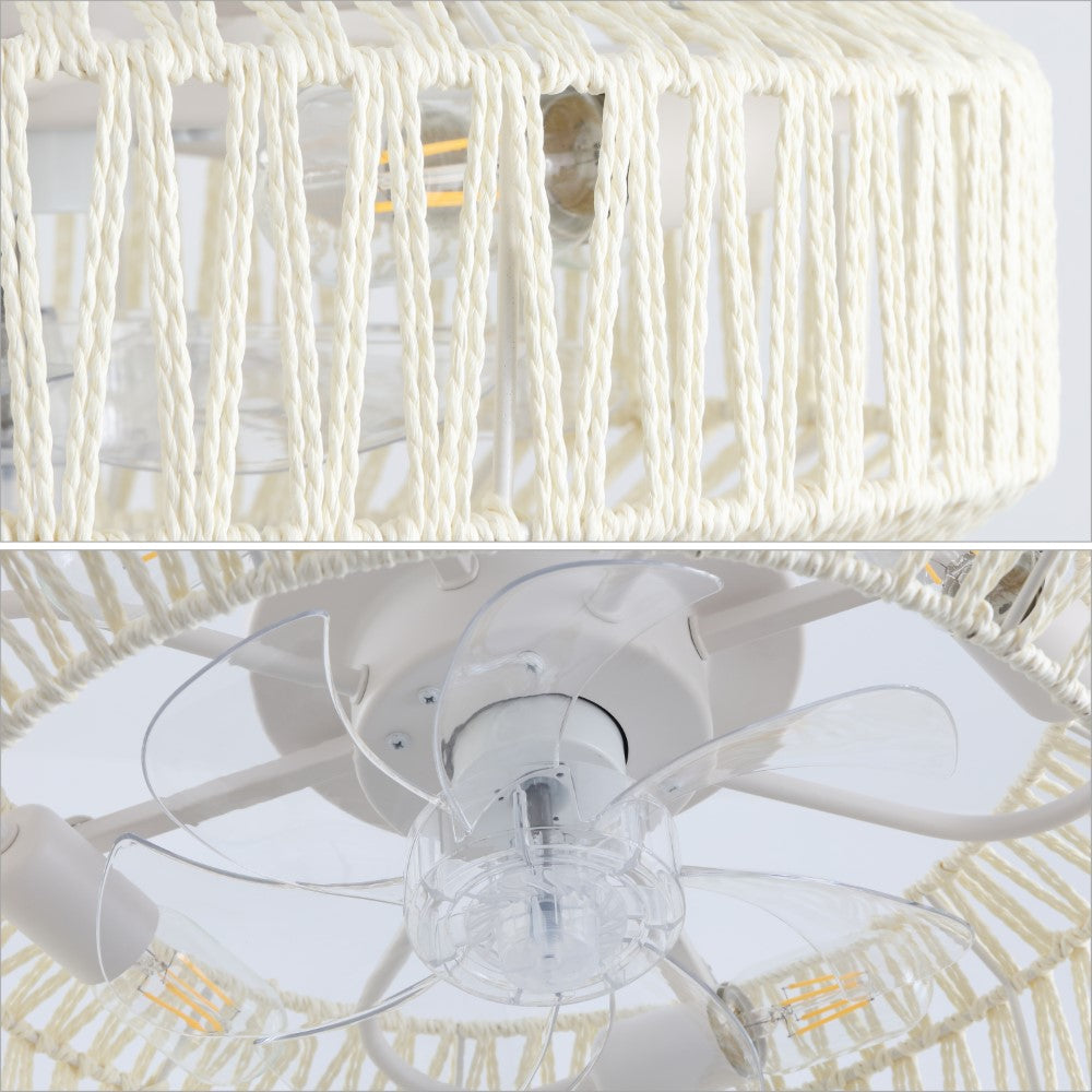 Rowan 19.5" 4-Light Modern Bohemian 6-Speed Metal/Rattan Mobile-App/Remote-Controlled Lantern LED Ceiling Fan