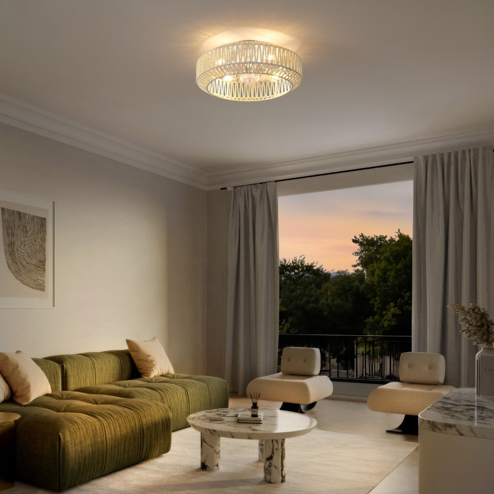 Rowan 19.5" 4-Light Modern Bohemian 6-Speed Metal/Rattan Mobile-App/Remote-Controlled Lantern LED Ceiling Fan