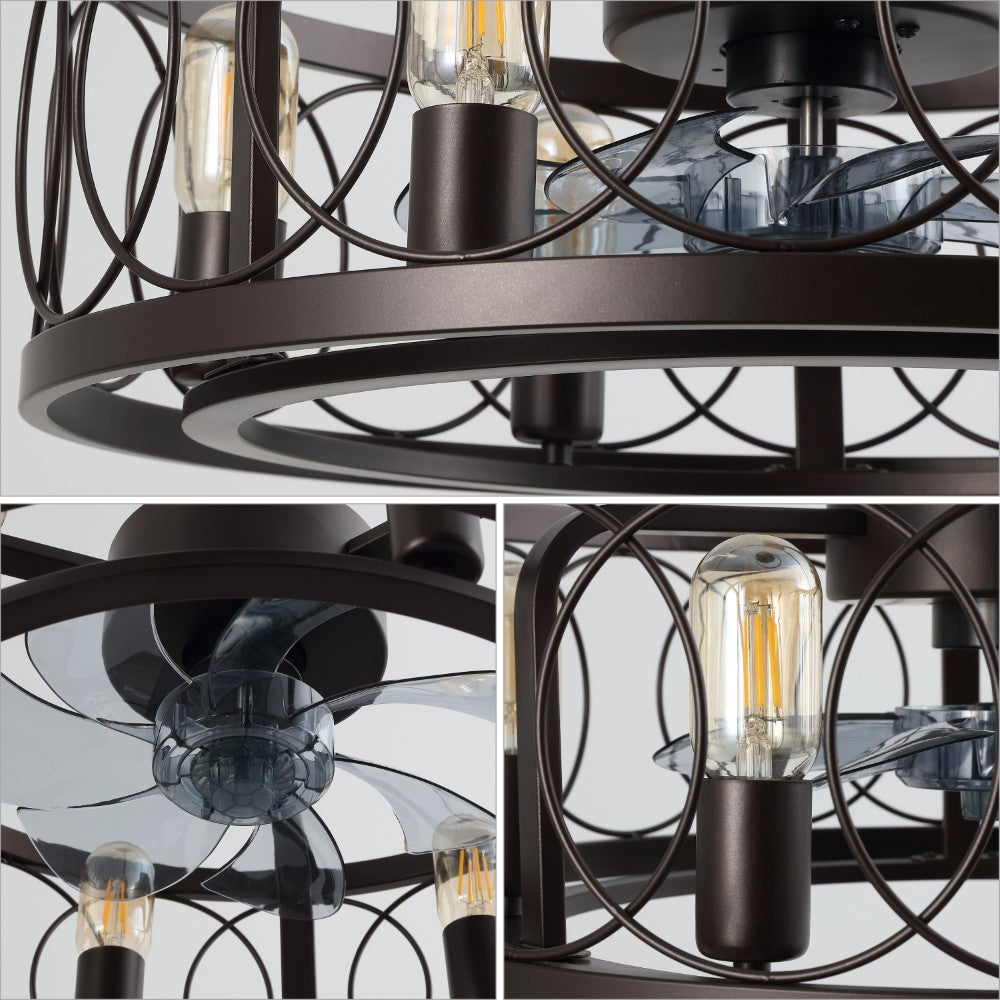 Celeste 21.6" 6-Light Industrial Farmhouse 6-Speed Metal Mobile-App/Remote-Controlled Caged LED Ceiling Fan
