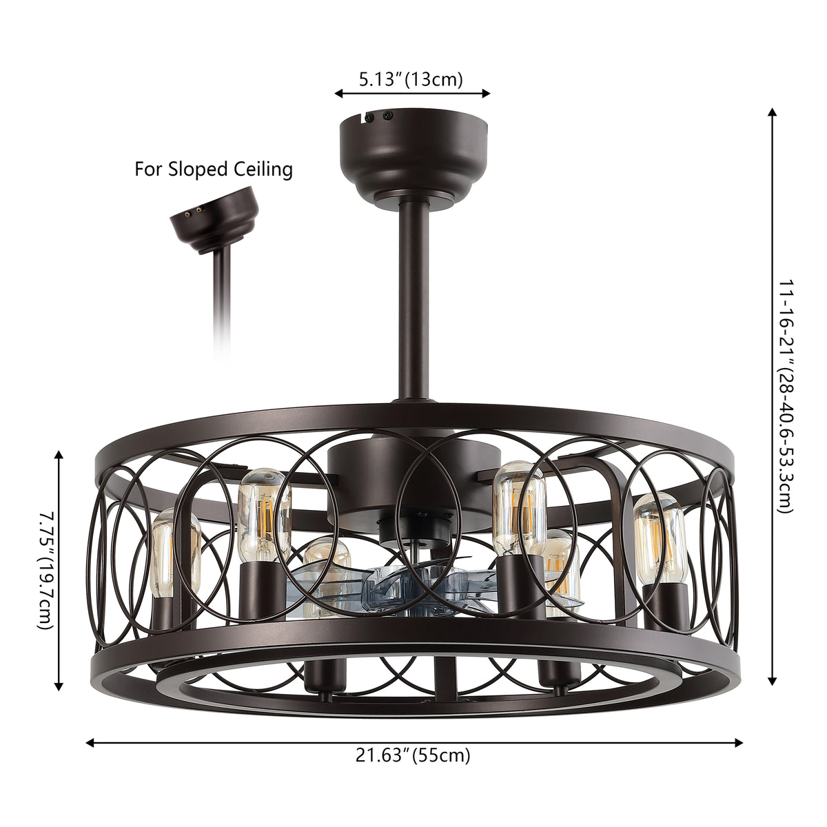 Celeste 21.6" 6-Light Industrial Farmhouse 6-Speed Metal Mobile-App/Remote-Controlled Caged LED Ceiling Fan
