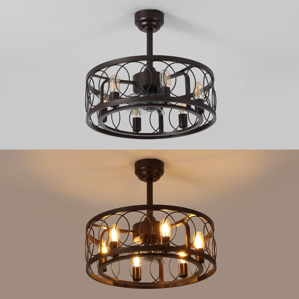 Celeste 21.6" 6-Light Industrial Farmhouse 6-Speed Metal Mobile-App/Remote-Controlled Caged LED Ceiling Fan