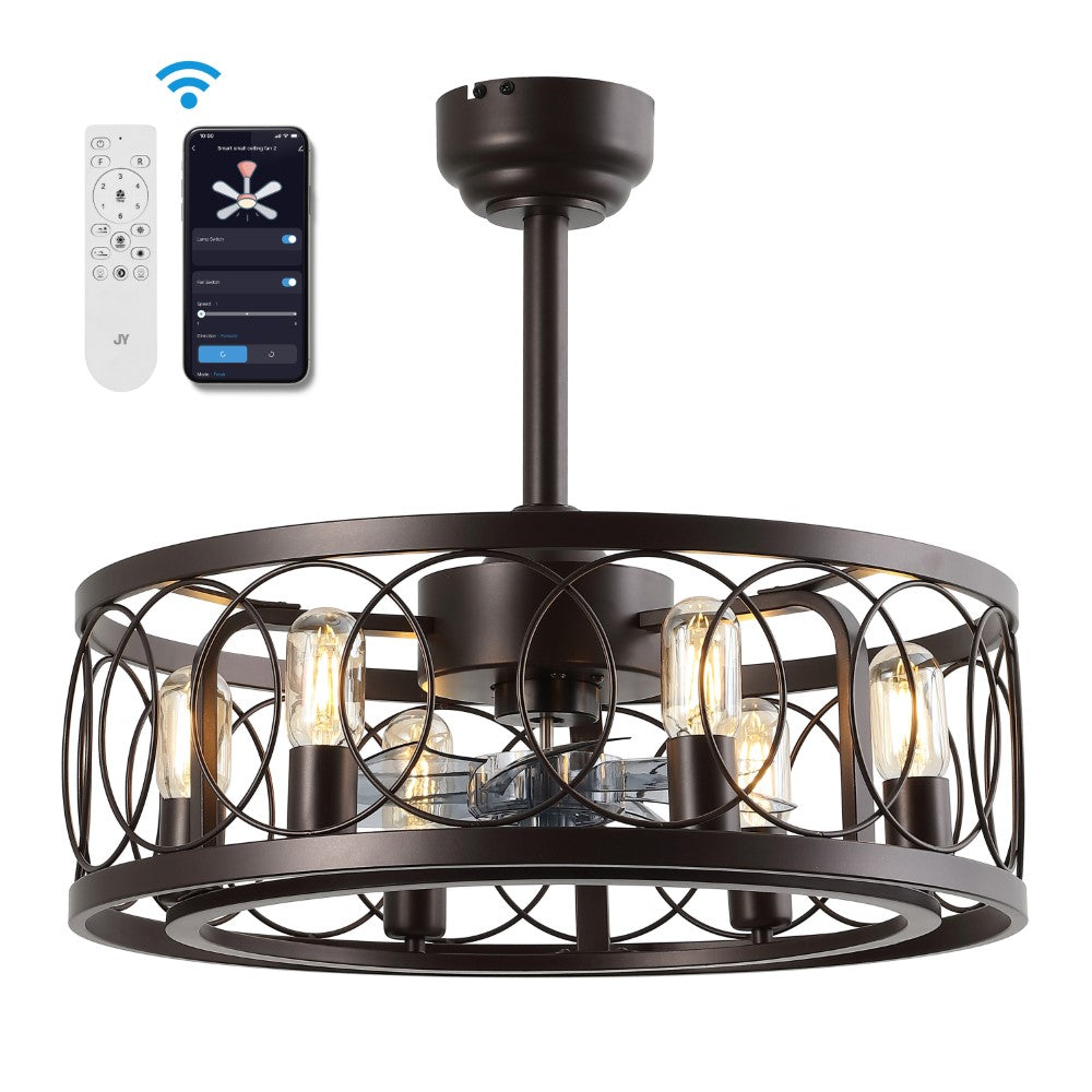 Celeste 21.6" 6-Light Industrial Farmhouse 6-Speed Metal Mobile-App/Remote-Controlled Caged LED Ceiling Fan
