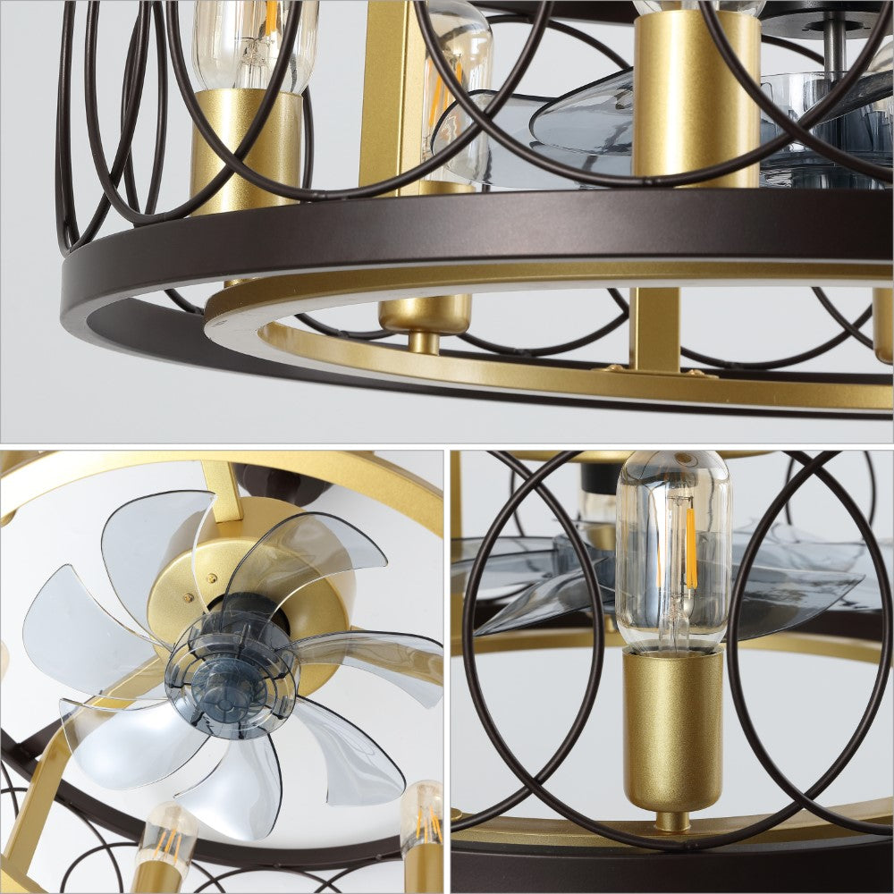 Celeste 21.6" 6-Light Industrial Farmhouse 6-Speed Metal Mobile-App/Remote-Controlled Caged LED Ceiling Fan