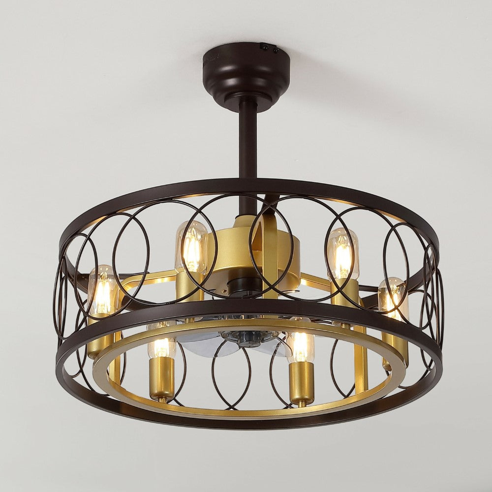 Celeste 21.6" 6-Light Industrial Farmhouse 6-Speed Metal Mobile-App/Remote-Controlled Caged LED Ceiling Fan