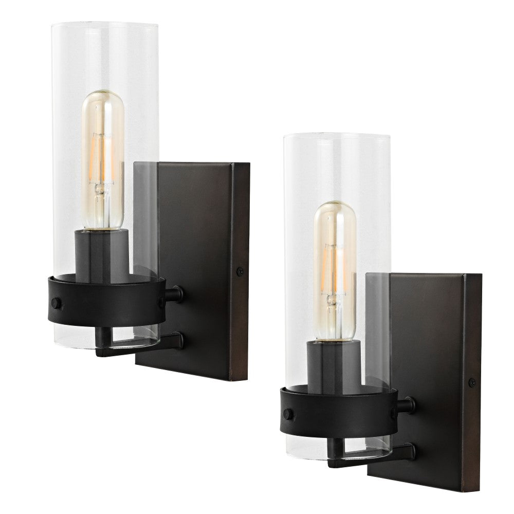 Glass Wall 4.5" Coastal Minimalist Iron/Glass LED Sconce Set 2