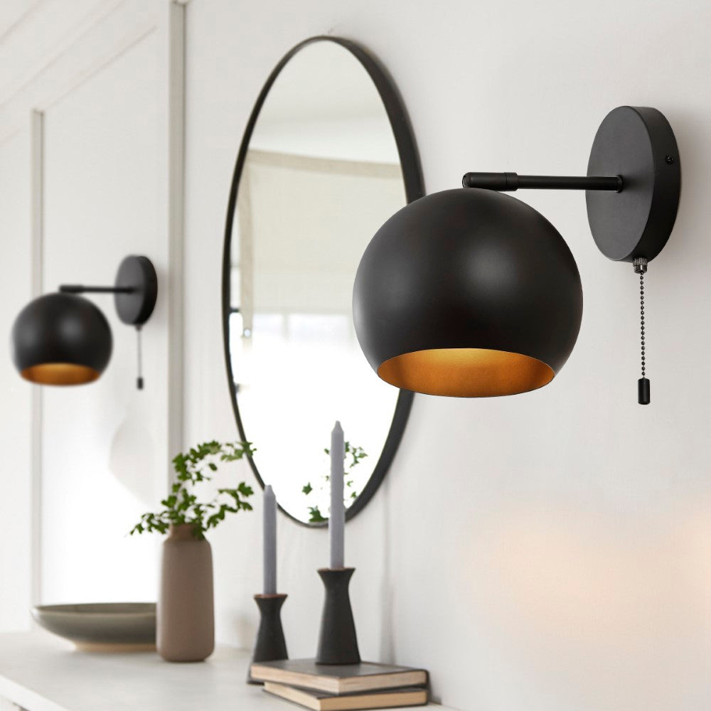 Modern Midcentury 7" Modern Midcentury Iron LED Sconce with Pull-Chain Switch Set 2