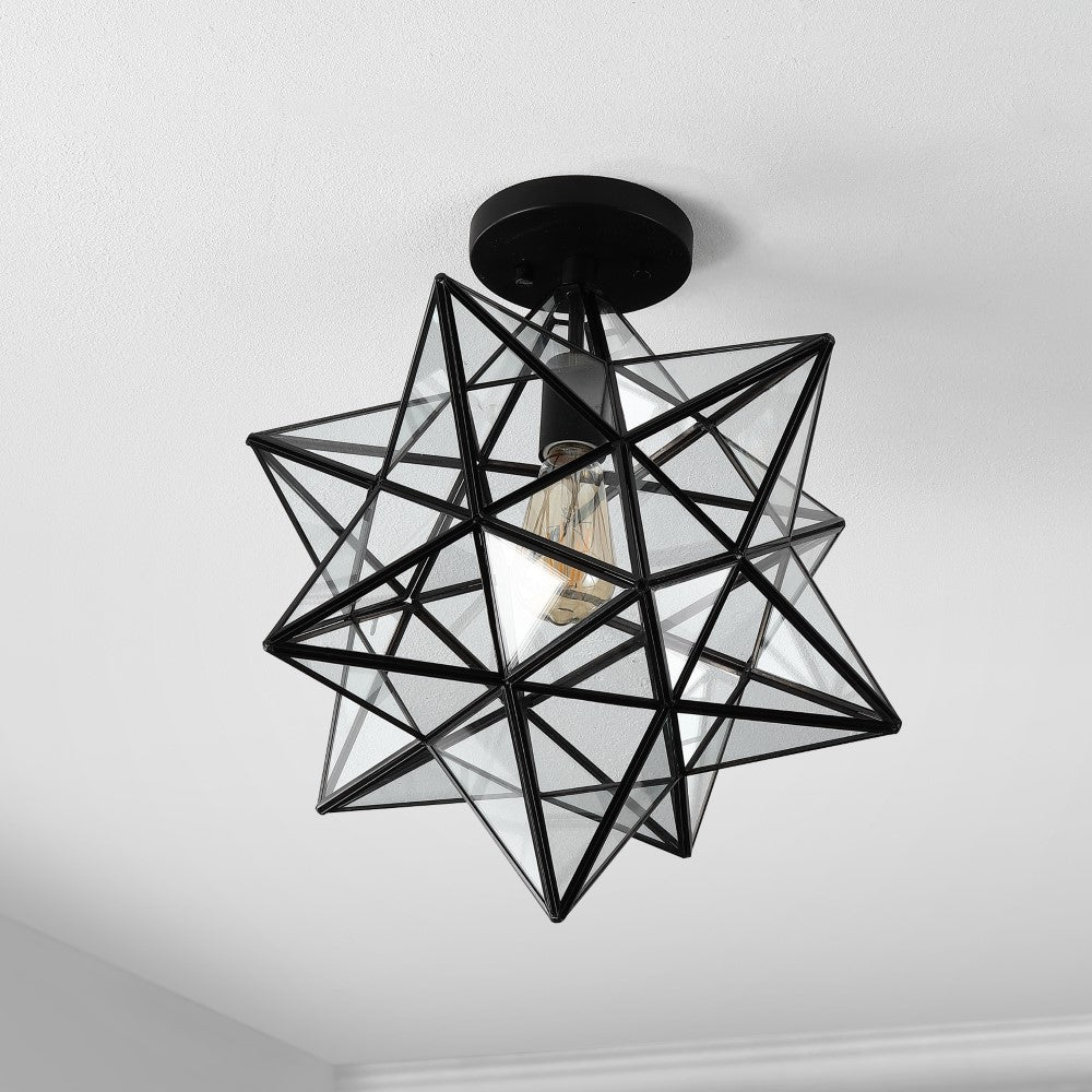Cuthbert 14.5" Farmhouse Bohemian Iron/Glass LED Semi Flush Mount
