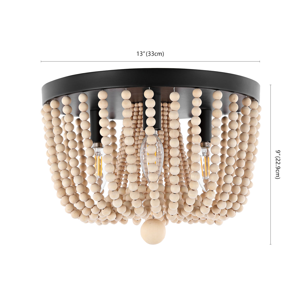Zander Distressed 13" Coastal Farmhouse Iron/Wood Bead LED Flush Mount