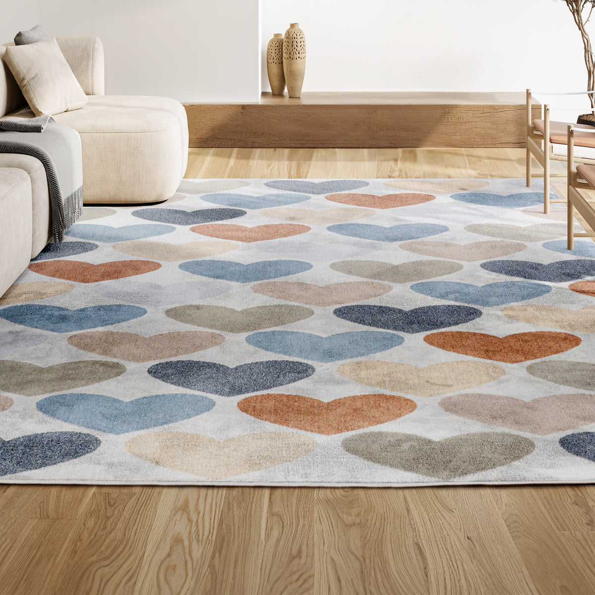 Issy Loves Hearts Geometric Machine-Washable Area Rug
