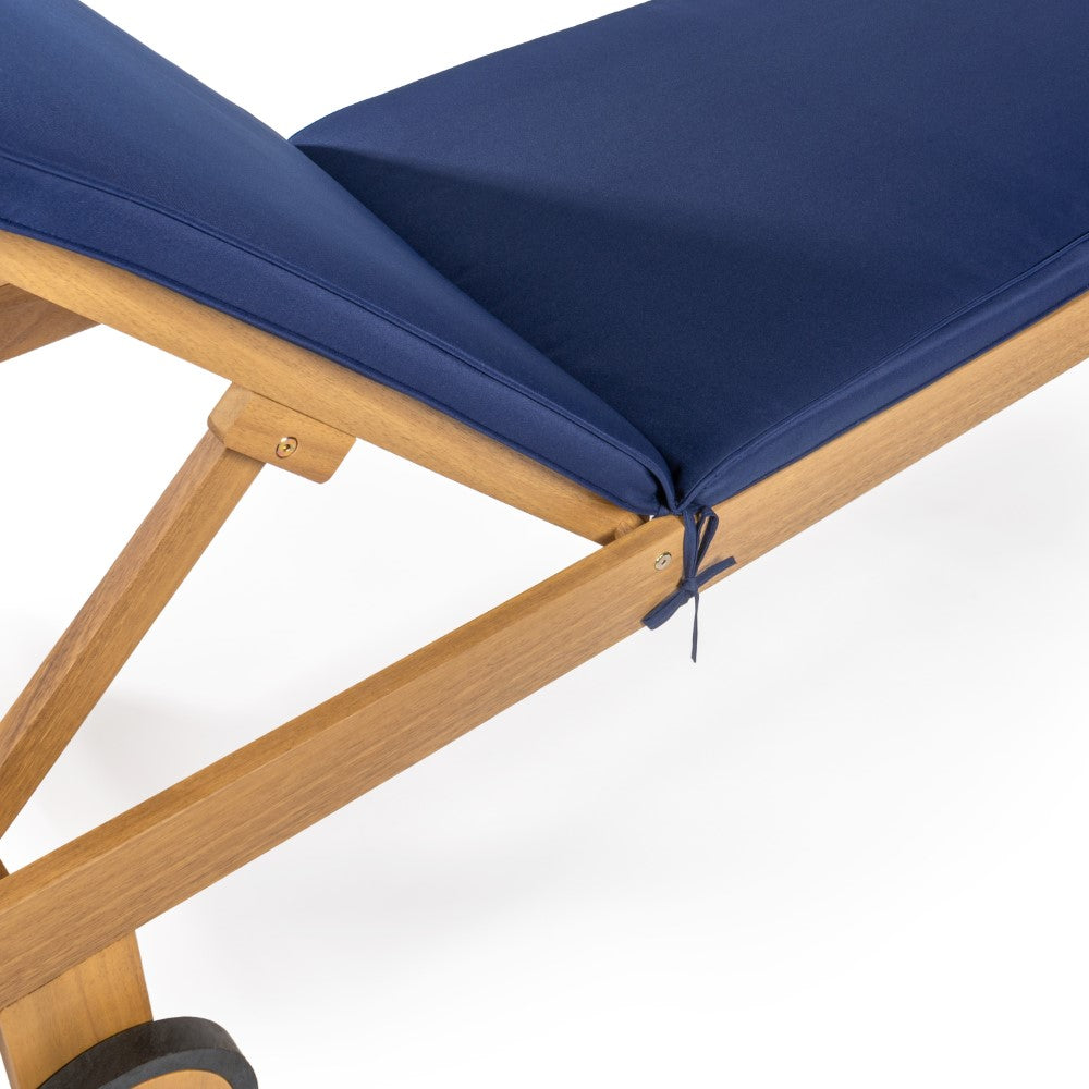 Senia 77.56"x23.62" Modern Classic Adjustable Acacia Wood Chaise Outdoor Lounge Chair with Cushion & Wheels