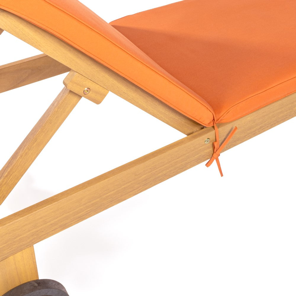 Senia 77.56"x23.62" Modern Classic Adjustable Acacia Wood Chaise Outdoor Lounge Chair with Cushion & Wheels