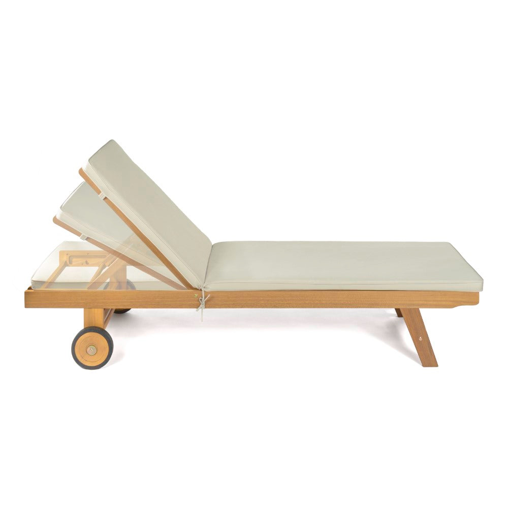 Senia 77.56"x23.62" Modern Classic Adjustable Acacia Wood Chaise Outdoor Lounge Chair with Cushion & Wheels