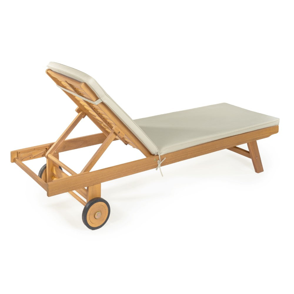 Senia 77.56"x23.62" Modern Classic Adjustable Acacia Wood Chaise Outdoor Lounge Chair with Cushion & Wheels