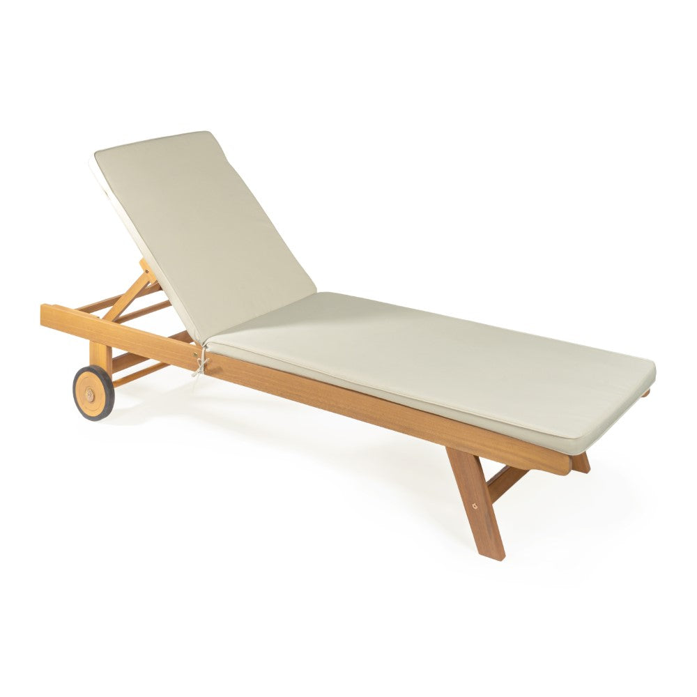 Senia 77.56"x23.62" Modern Classic Adjustable Acacia Wood Chaise Outdoor Lounge Chair with Cushion & Wheels