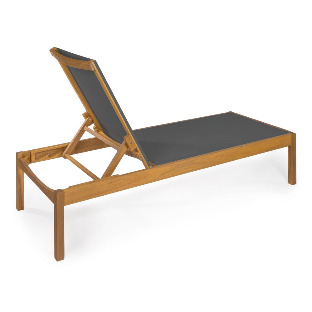 Tozey 77.56"x26.38" Modern Minimalist Adjustable Acacia Wood Chaise Outdoor Lounge Chair
